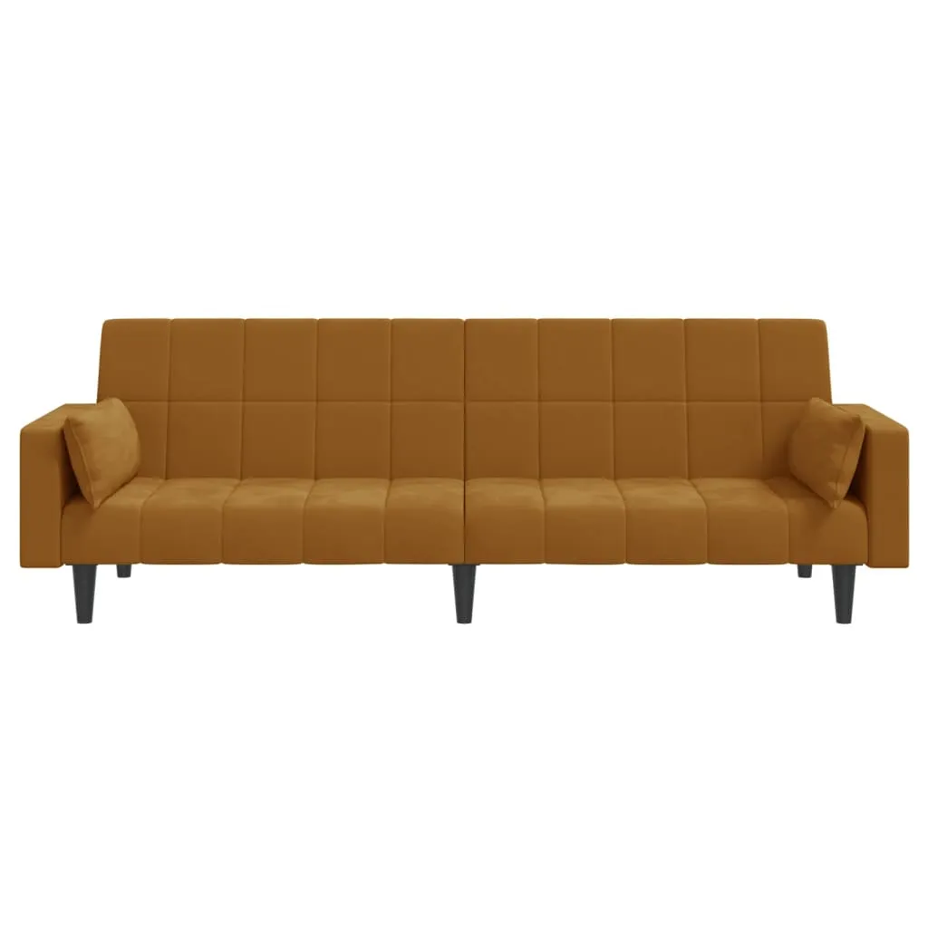 VidaXL Schlafsofa 2-Sitzer Mit 2 Kissen & Hocker Braun Samt – Bild 4