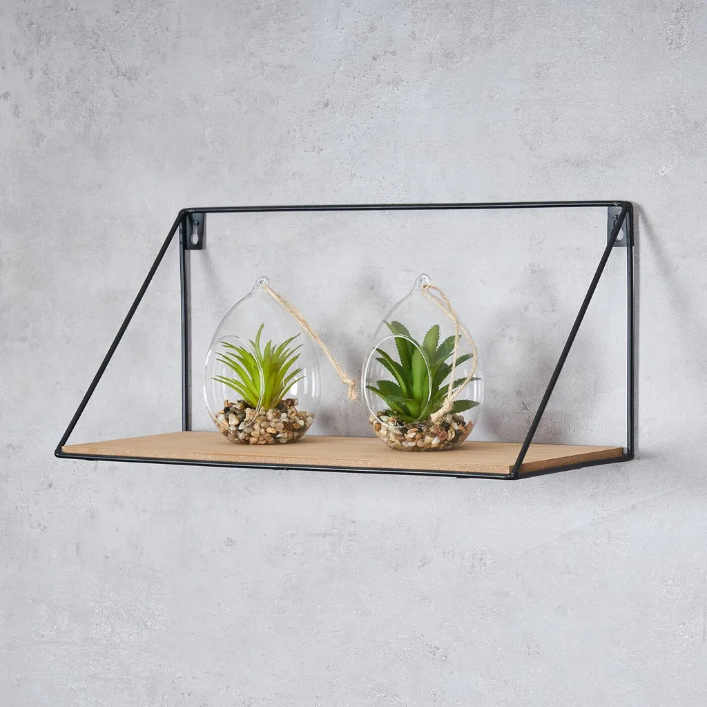 2er Set Wandregal Regal 39x17cm Metall Schwarz Holz MDF Natur Modern Industrie – Bild 4