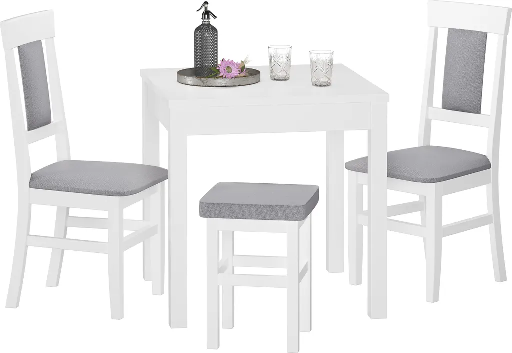 Gepolsterter Massivholz-Stuhl Küchenstuhl Esszimmerstuhl Weiß-grau V-90.71-25W-P21Doppelpack – Bild 4