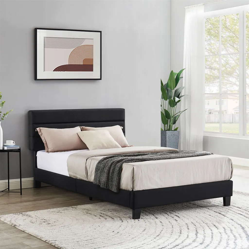 Polsterbett WASHINGTON 120x200 Cm, Einzellbett Mit Stoffbezug In Schwarz, Modernes Gästebett Im Skandinavischen Stil – Bild 2