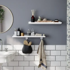 SONGMICS 2er Set Wandregal | 2 Schweberegale Mit Hochglanzlackierung | 60 X 10 Cm Einfache Montage Wandboard MDF Weiß LWS60WT