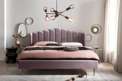 SalesFever Muschelbett Aus Samt | 180 X 200 Cm | Beine Aus Goldfarbenem Chrom | B 192 X T 218 X H 115 Cm | Rose – Goldfarben