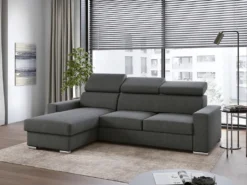 MKS MEBLE Ecksofa Wohnzimmer - L-Form Couch Mit Schlaffunktion - Bettsofa - Wohnzimmer L Couch - Polstersofa Mit Bettkasten - FOX Grau