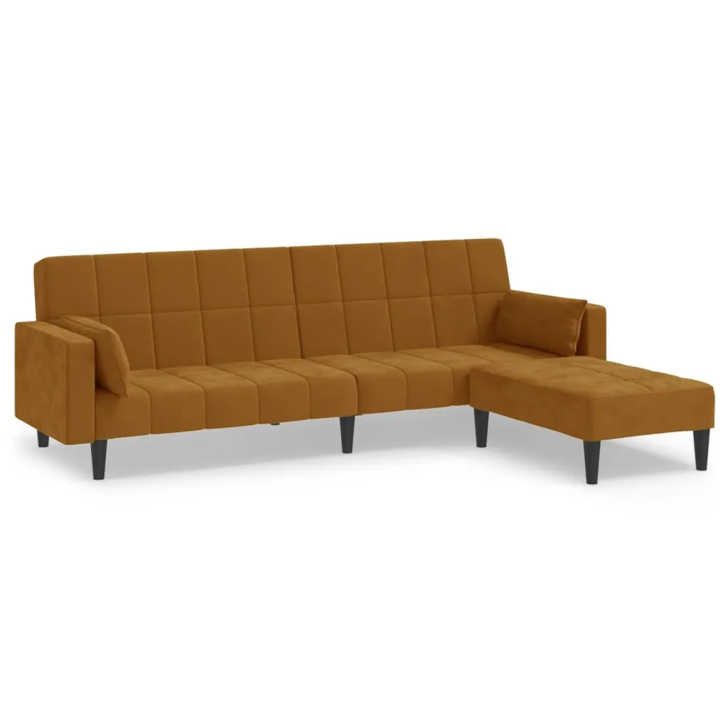 VidaXL Schlafsofa 2-Sitzer Mit 2 Kissen & Hocker Braun Samt
