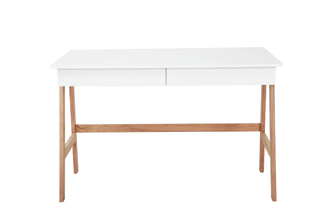 Möbilia Schreibtisch | 2 Schubladen | Tischplatte MDF Weiß Matt | Gestell Holz Natur | B 120 X T 60 X H 77 Cm | 28020025 | Serie SCHREIBTISCH – Bild 2