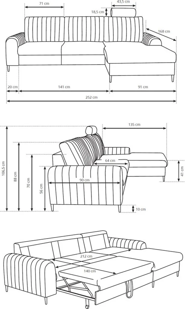 Ecksofa "Monaco" Eckcouch Sofa Schlaffunktion Senfgelb / Füße Gold Recamiere Rechts – Bild 2