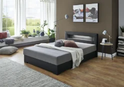 RELITA Polsterbett MINA Mit LED Bettkasten Schwarz, Liegefläche Anthrazit 140x200