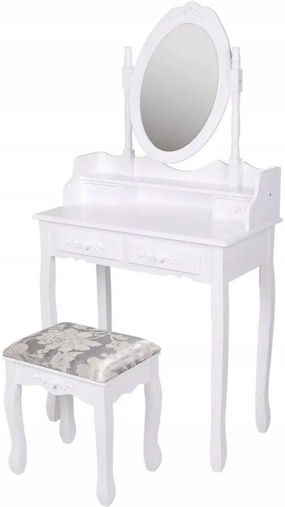 Italform Schminktisch Mit Hocker Und Drehbaren Spiegel Weiß 4 Schubladen 75 X 147 X 40cm – Bild 5