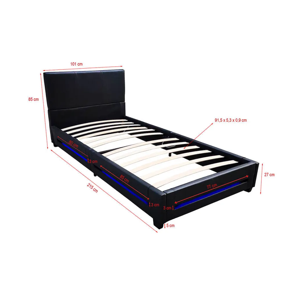 HOME DELUXE - LED Bett ASTEROID 90 X 200 Schwarz Polsterbett Bett Inkl. Lattenrost – Bild 3