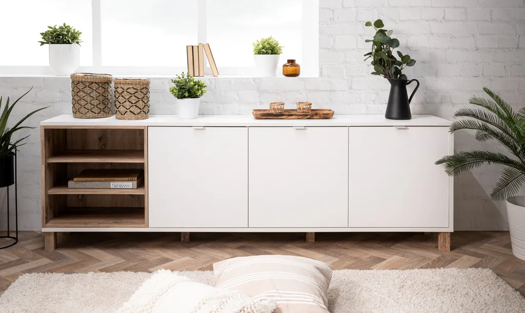 TV Board Lowboard Fernseher Kommode Sideboard Ca. 200 Cm MENORCA 57A Weiß / Old Style – Bild 10