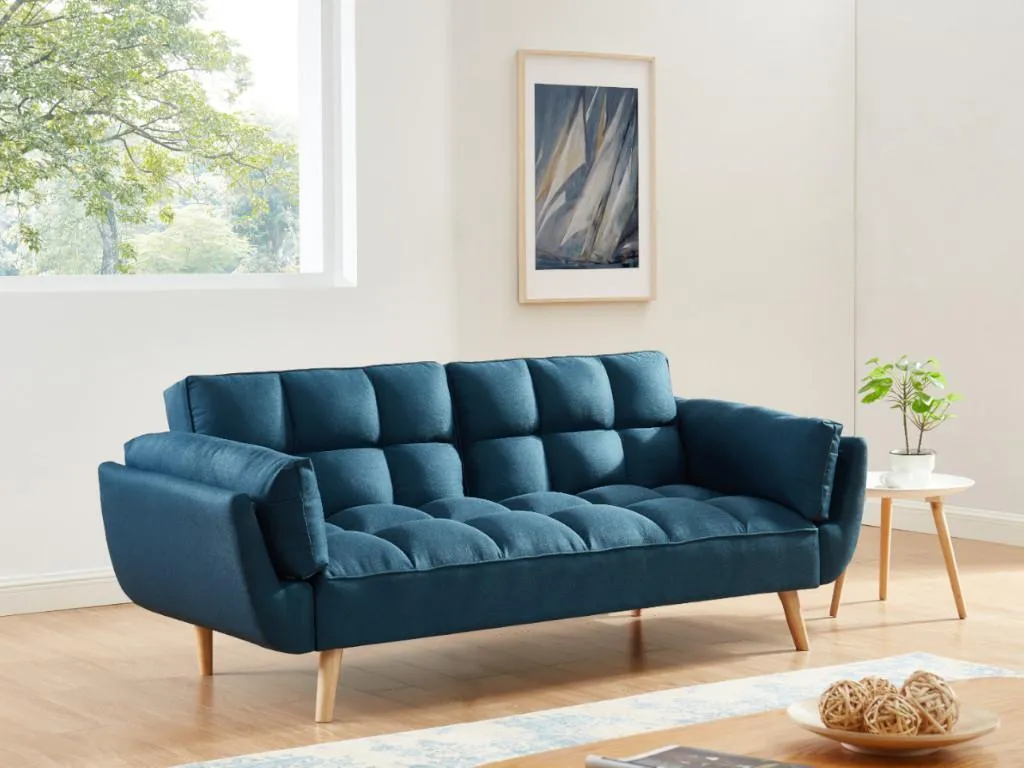 Schlafsofa Klappsofa 3-Sitzer - Stoff - Blau - LOELINE – Bild 4