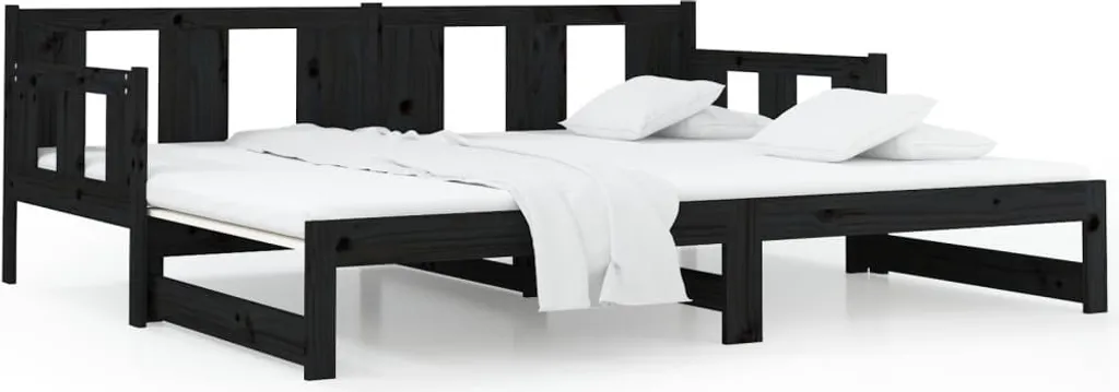 VidaXL Tagesbett Ausziehbar Schwarz Massivholz Kiefer 2x(90x200) Cm – Bild 5