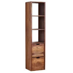 WOHNLING Wandregal Mit Schubladen 35x150x30 Cm Sheesham Massivholz Hängeregal | Großes Design Schweberegal Modern | Regal Hängend Wohnzimmer | Bücherregal Wand Schwebend