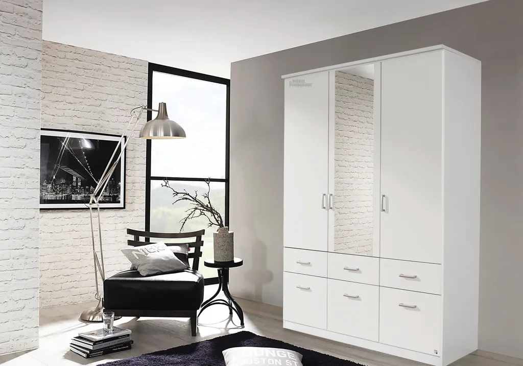 Kleiderschrank BREMEN Drehtürenschrank Mit Spiegel - Weiß 136 Cm - Die Möbelfundgrube – Bild 2