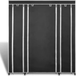 VidaXL Stoffschrank Mit Fächern Kleiderstangen 45×150×176 Cm Schwarz