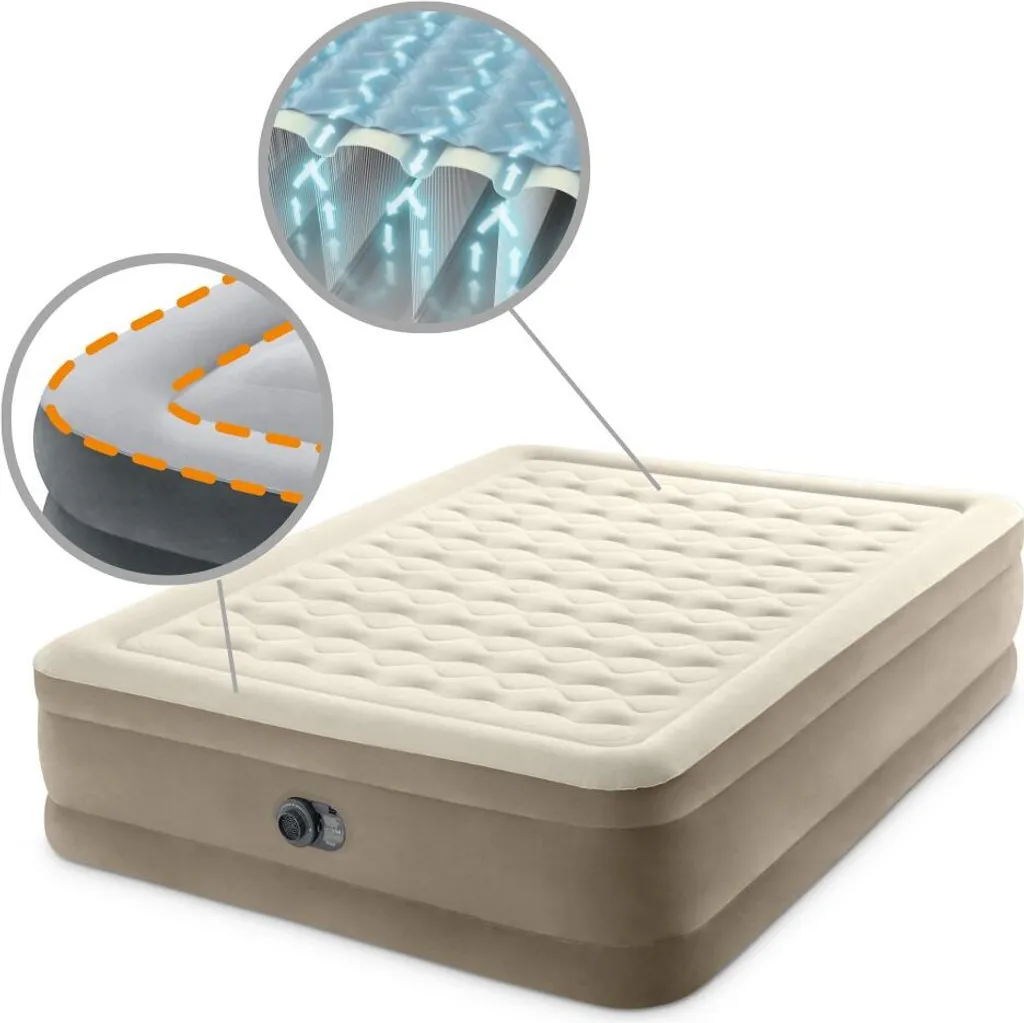 Intex Ultra Plush - Luftmatratze - Doppelt - Mit Reparaturset Und Eingebaute Pumpe - 203x152x46 Cm - PVC - Beige – Bild 2