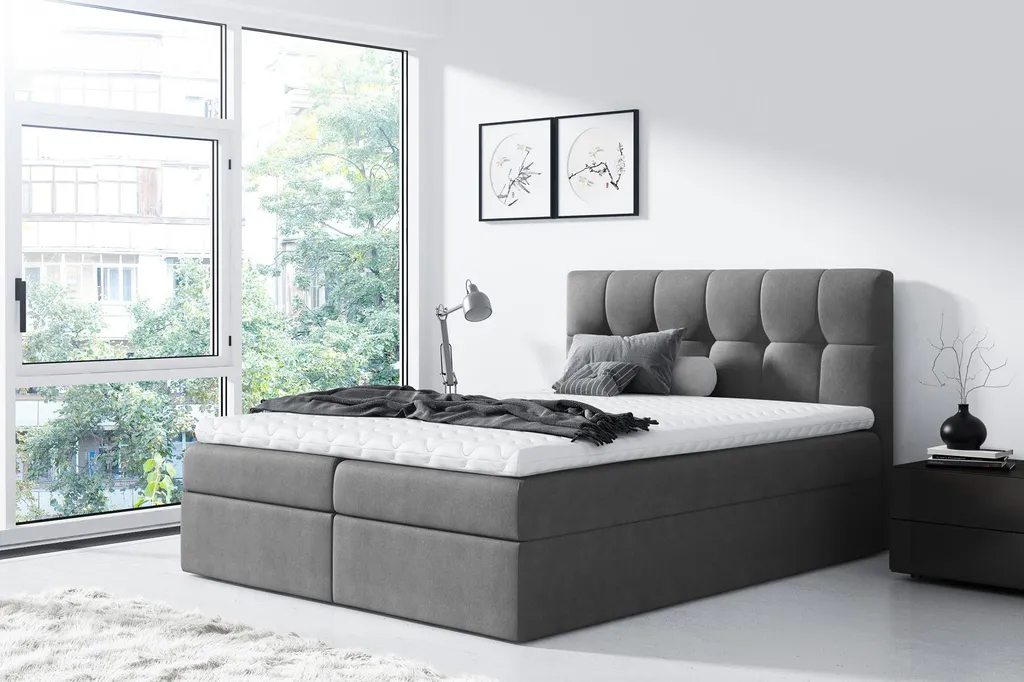 FURNIX Boxspringbett RICKIE 160x200 Mit Teifen Bettkasten & Topper SR93 Grau
