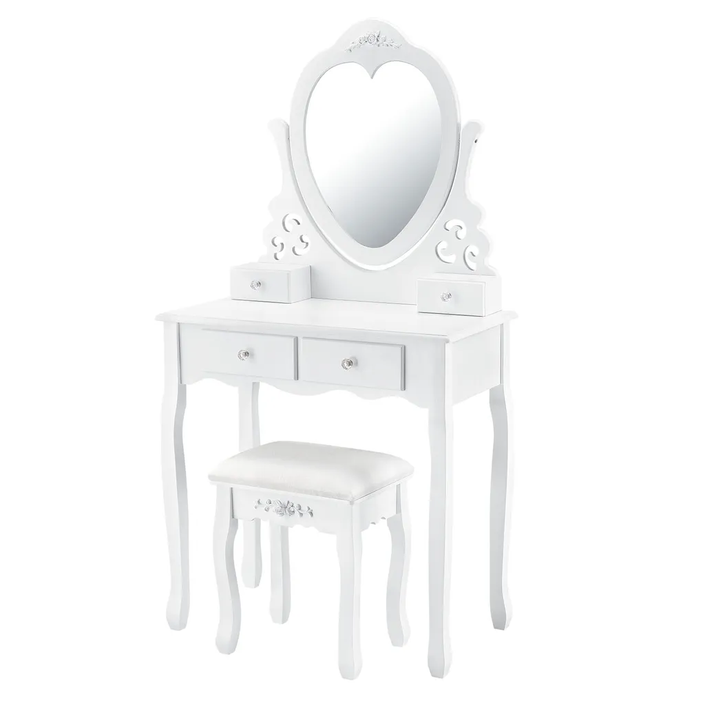 Juskys Schminktisch Julia Mit Spiegel, Hocker & 4 Schubladen, 74 X 40 X 138 Cm, Weiß, Landhausstil, MDF Holz, Kosmetiktisch Frisiertisch Kommode – Bild 7