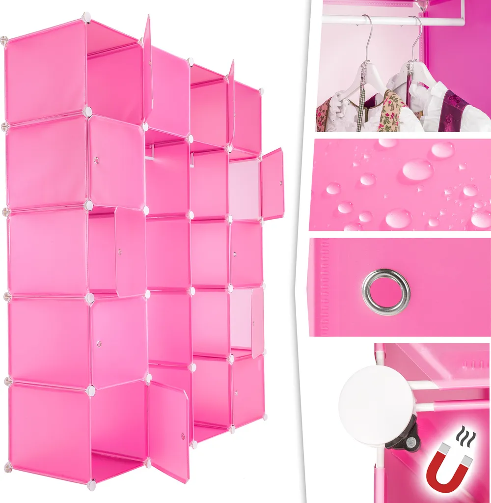 Tectake Steckregal 12 Boxen Mit Türen Inkl. Kleiderstangen 147x47x183cm - Pink – Bild 4