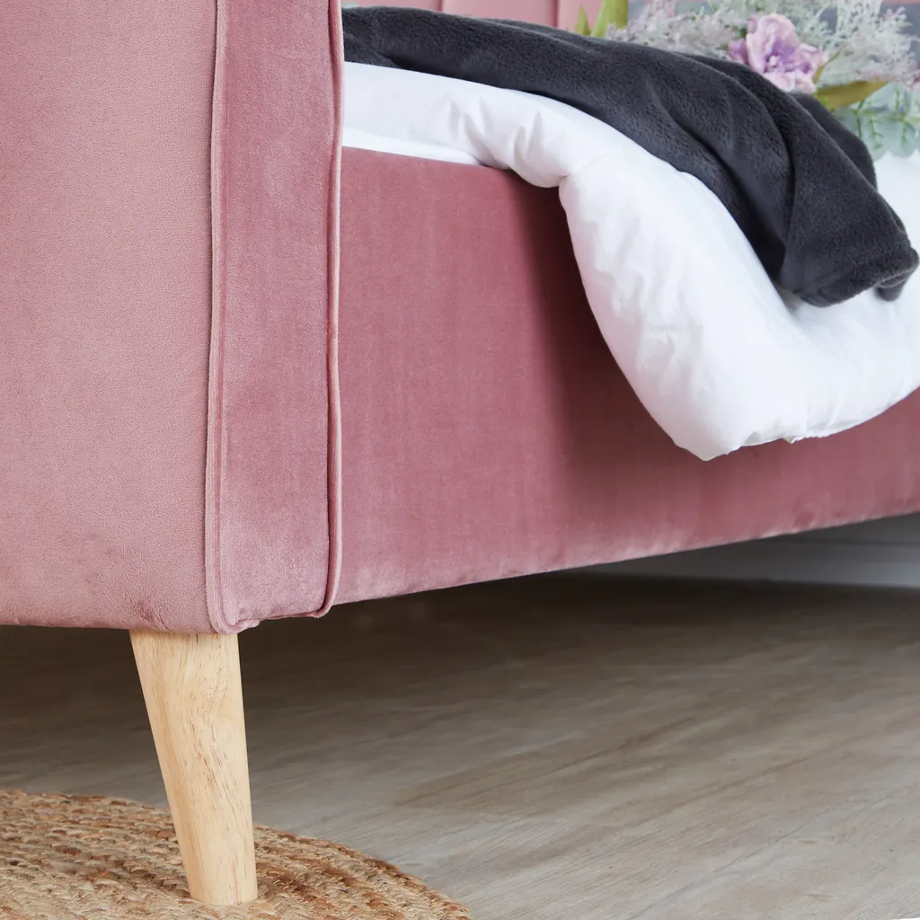 Homestyle4u 2009, Polsterbett 140x200 Mit Lattenrost Rosa Altrosa Samt Bett Doppelbett Stoffbett Bettgestell – Bild 6