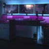 Gamer Tisch Grau / Schwarz B 180 Cm Schreibtisch LED Beleuchtung / Farbwechsel Inklusive Fernbedienung Jugend Kinderzimmer Büro PC Computer