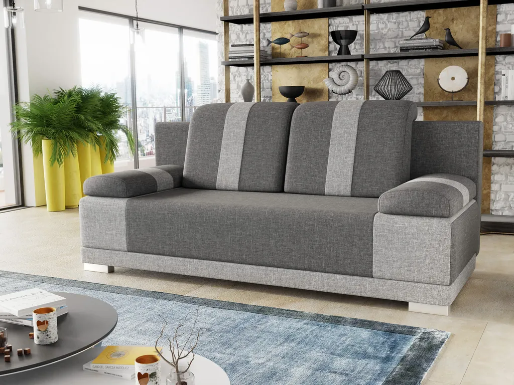 Sofa Mit Schlaffunktion Imola - Schlafsofa Mit Bettkasten, Couch, Bettsofa, Polstersofa, Klappsofa, Sofagarnitur (Grau (Sawana 05 + Sawana 21))
