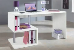 Esse Moderner Schreibtisch Für Büro Und Arbeitszimmer Mit Regal, Italy, Computertisch, PC-Schreibtisch, 140x60h75 Cm, Farbe Asche Weiß