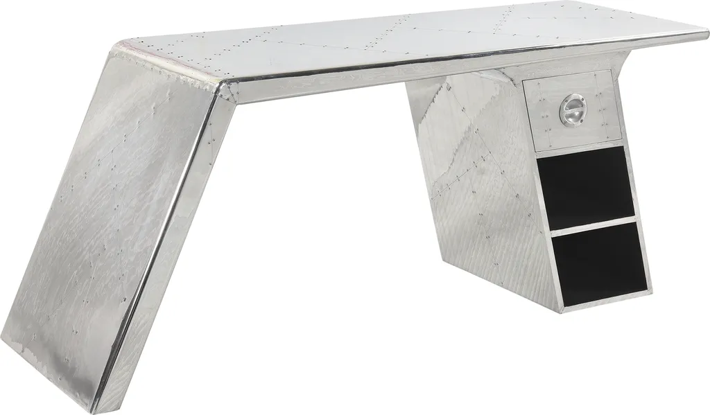 SIT Möbel Schreibtisch | 2 Offene Fächer, 1 Schublade | Mit Alu Beschlagen | Aus Mangoholz Und MDF | B 175 X T 60 X H 75 Cm | Silber | 81707-21 | Serie AIRMAN – Bild 3