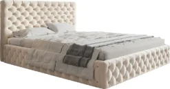 Polsterbett, 180x200 Cm, Doppelbett, Mit Bettkasten, Mit Lattenrost, Mit Kopfteil, Modern Bett, Robust, Elegant, Erstklassige Qualität, Slim-8, Beige