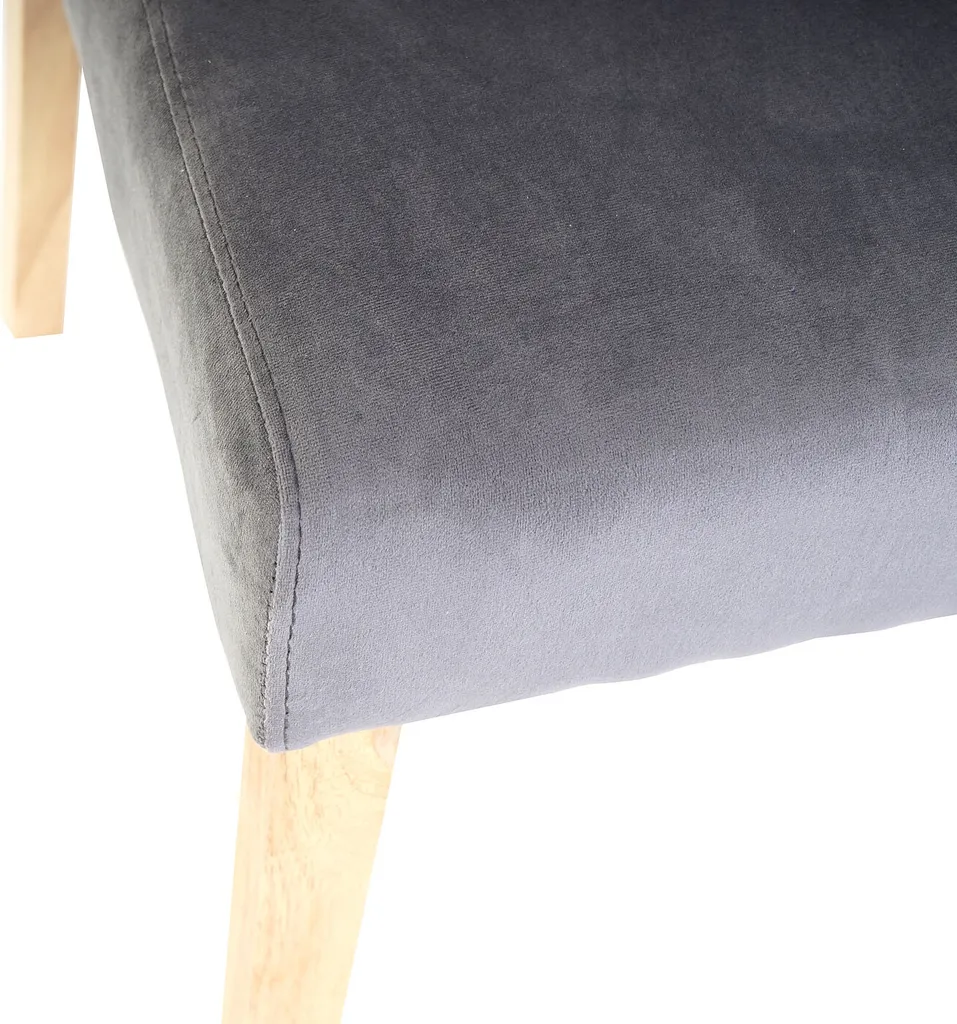 Esszimmerstuhl Littau, Stuhl Küchenstuhl, Samt Grau, Helle Beine – Bild 5